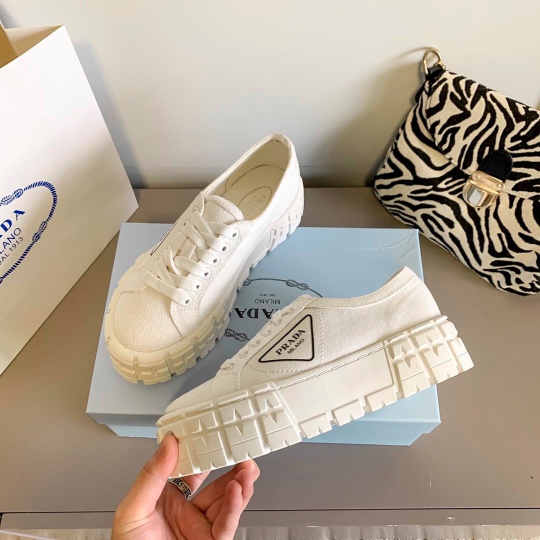 Pra*a Double Wheel Re Nylon Gabardine Sneaker White 1E260M 3Lfx F0009 F B050